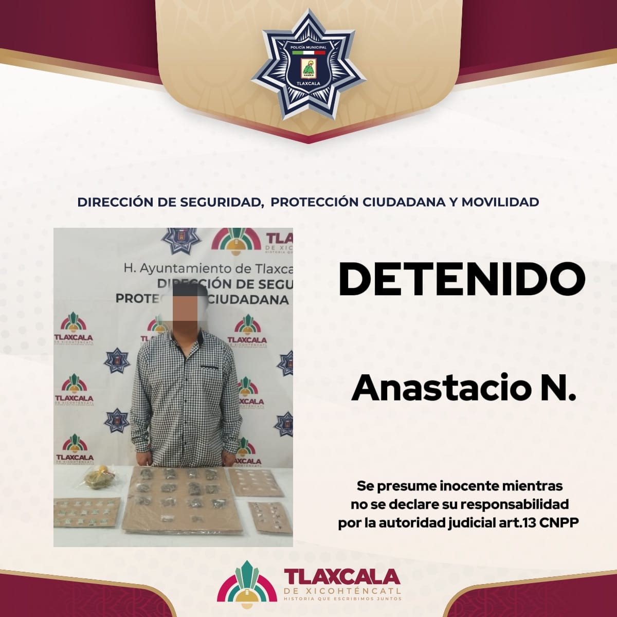 En operativo preventivo la Policía Municipal de Tlaxcala asegura a presunto narcomenudista